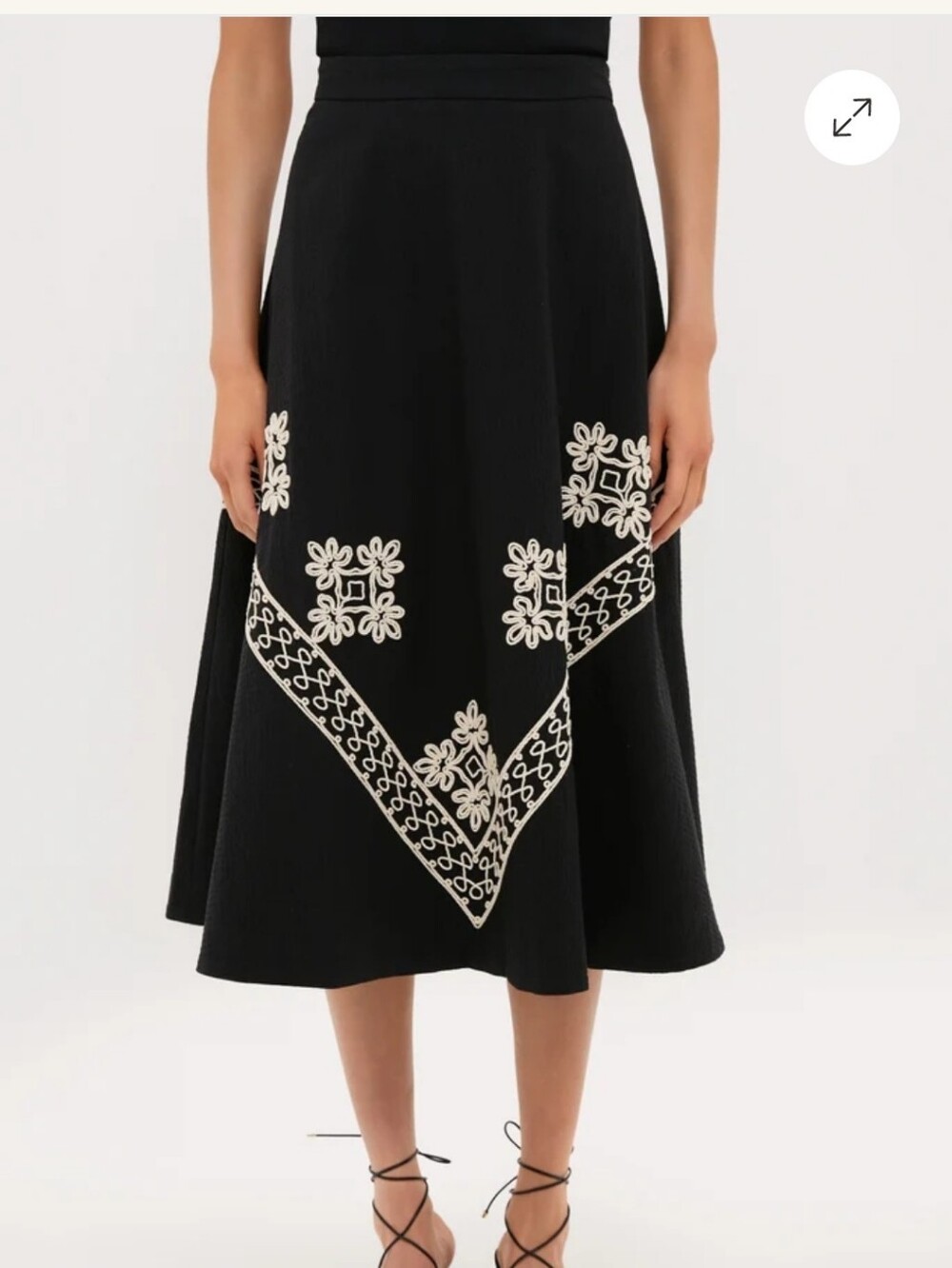 Tuckernuck Womens Black Midi Skirt with Cream Embroidery